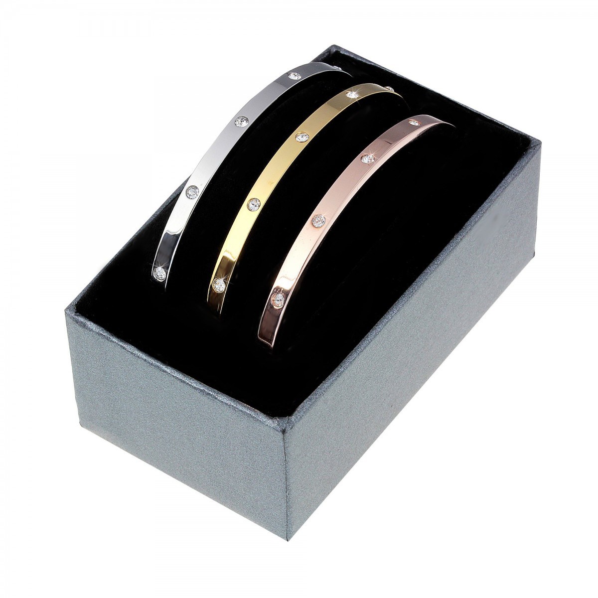 3 Bracelets en acier inoxydable  SC Crystal ornés de Cristaux scintillants