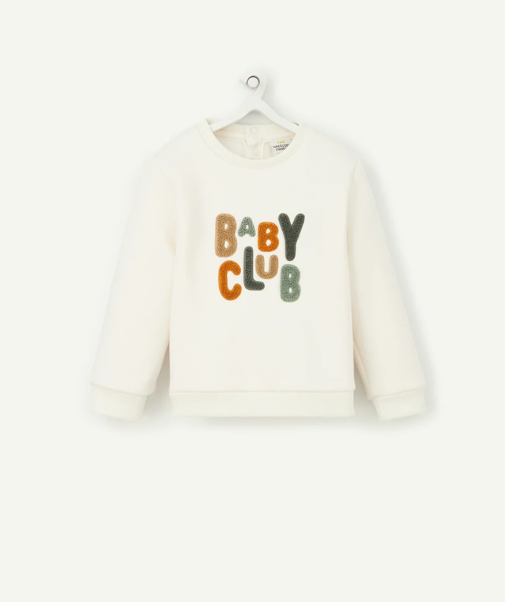 SWEAT BLANC EN FIBRES RECYCLÉES BABY CLUB EN BOUCLETTES BÉBÉ GARÇON