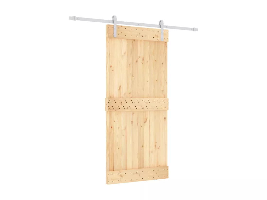 Porte coulissante et kit de quincaillerie 95x210 cm pin massif