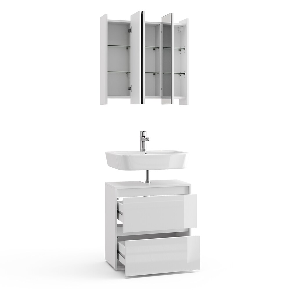 Vicco Badmöbel-Set Badezimmer-Möbel Bad-Schrank Majest Weiß Hochglanz modern Badezimmerschrank Waschbeckenunterschrank Spiegelschrank Schranktür Schrankfach Schrankschublade