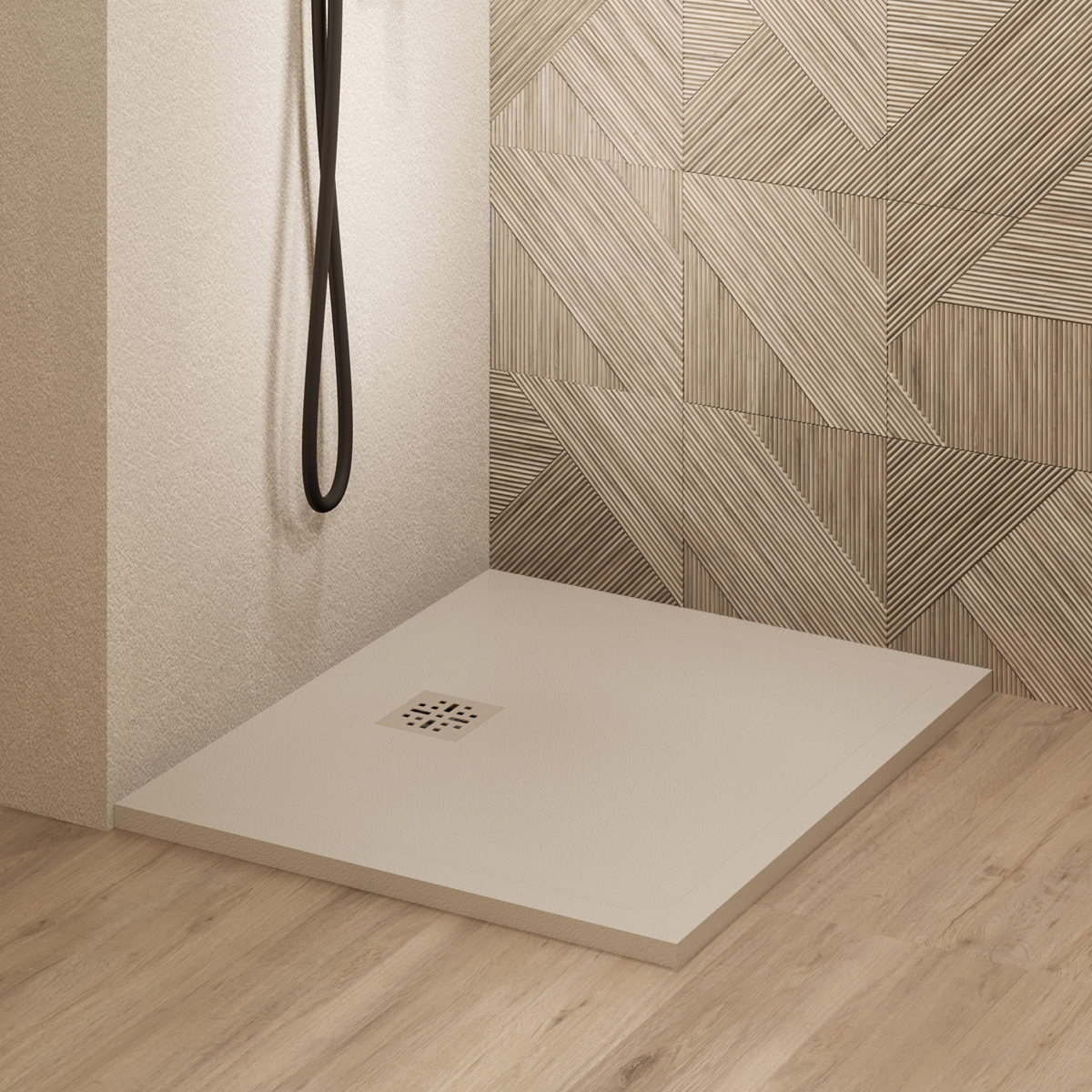 Saniclear Lino douchebak 100x100cm met stone finish cream