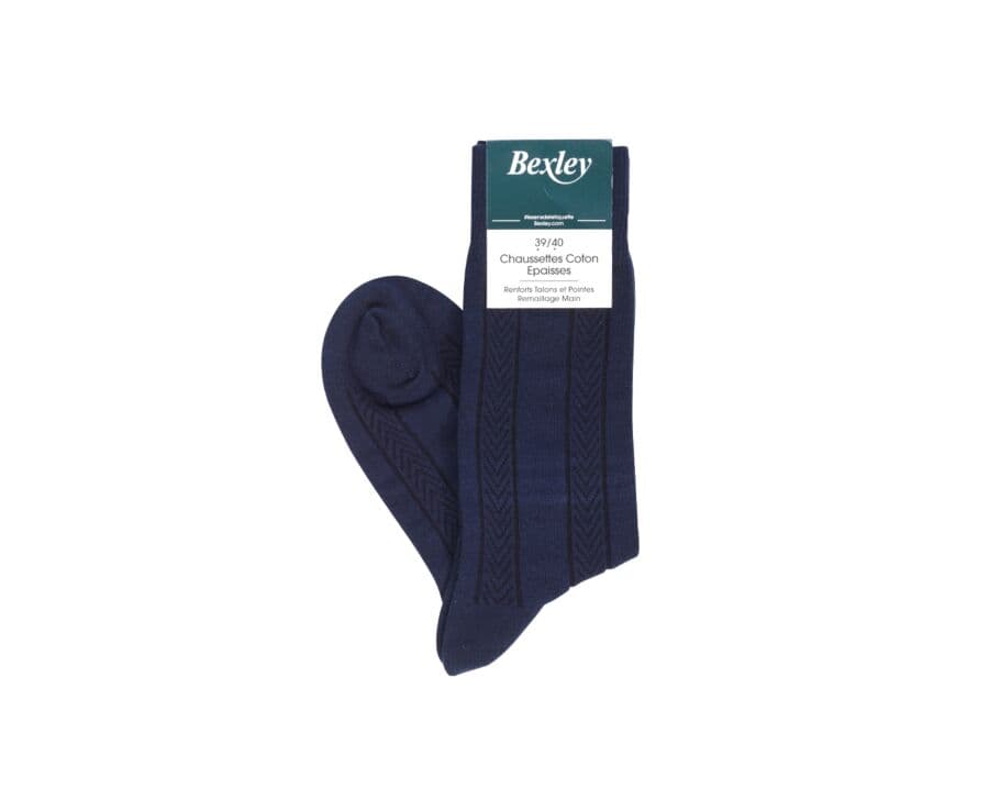 Chaussettes homme épaisses coton rayures chevrons Marine