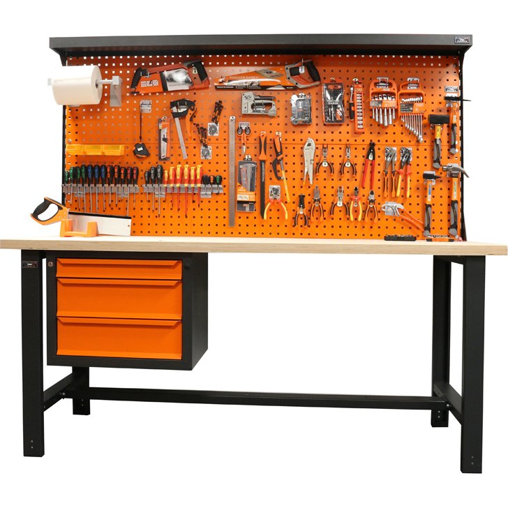 Établi d'Atelier 2M Fischer Darex –Plateau bois - Bloc 3 tiroirs