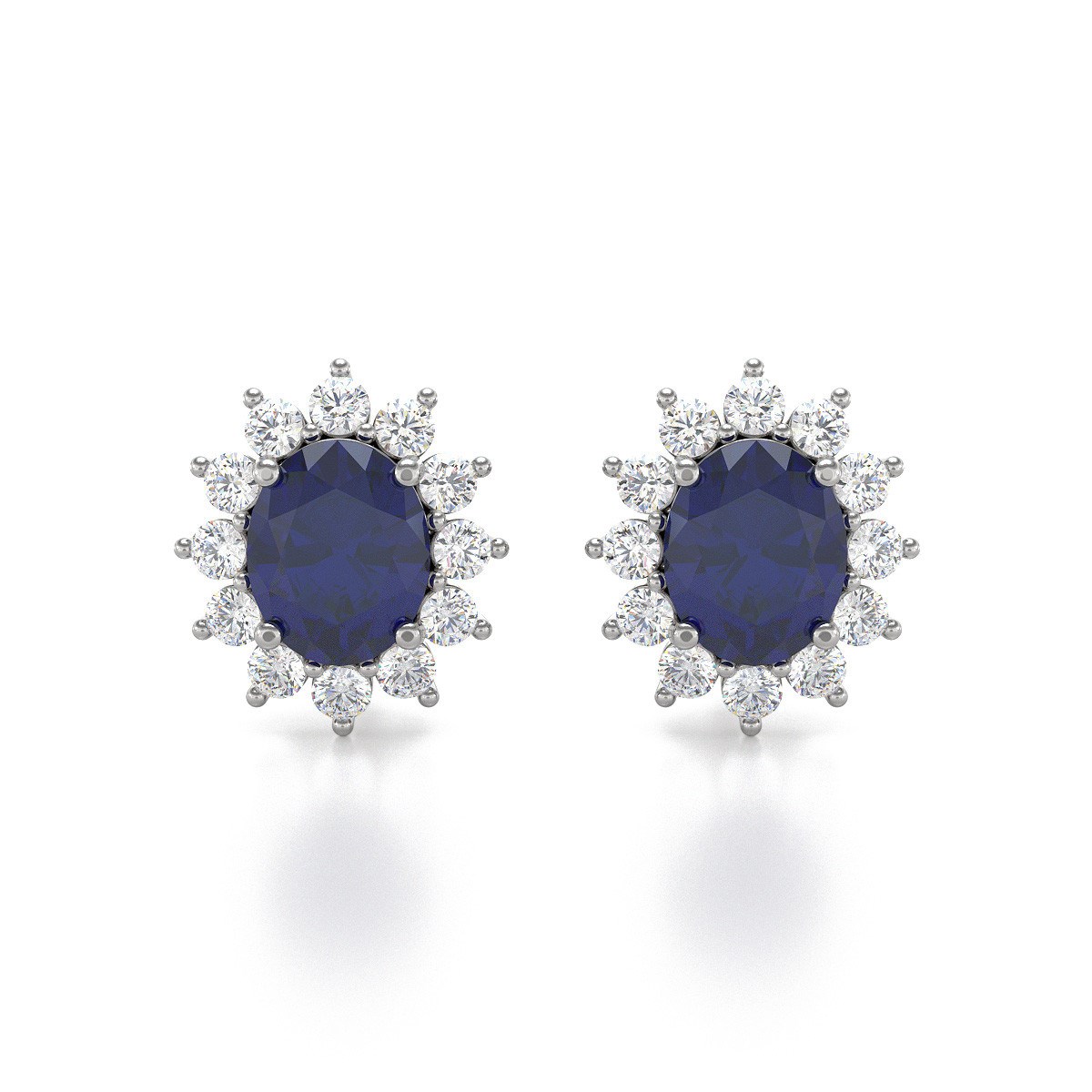 Boucles d'oreilles ADEN Or 585 Blanc et Saphir Forme Marquise 1.25grs