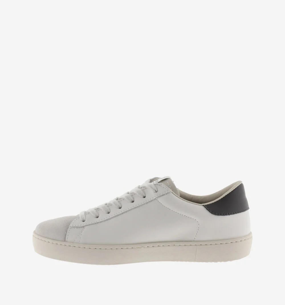 BERLÍN CUIR & CUIR FENDU Baskets blanches unisexes en cuir ANTRACITA