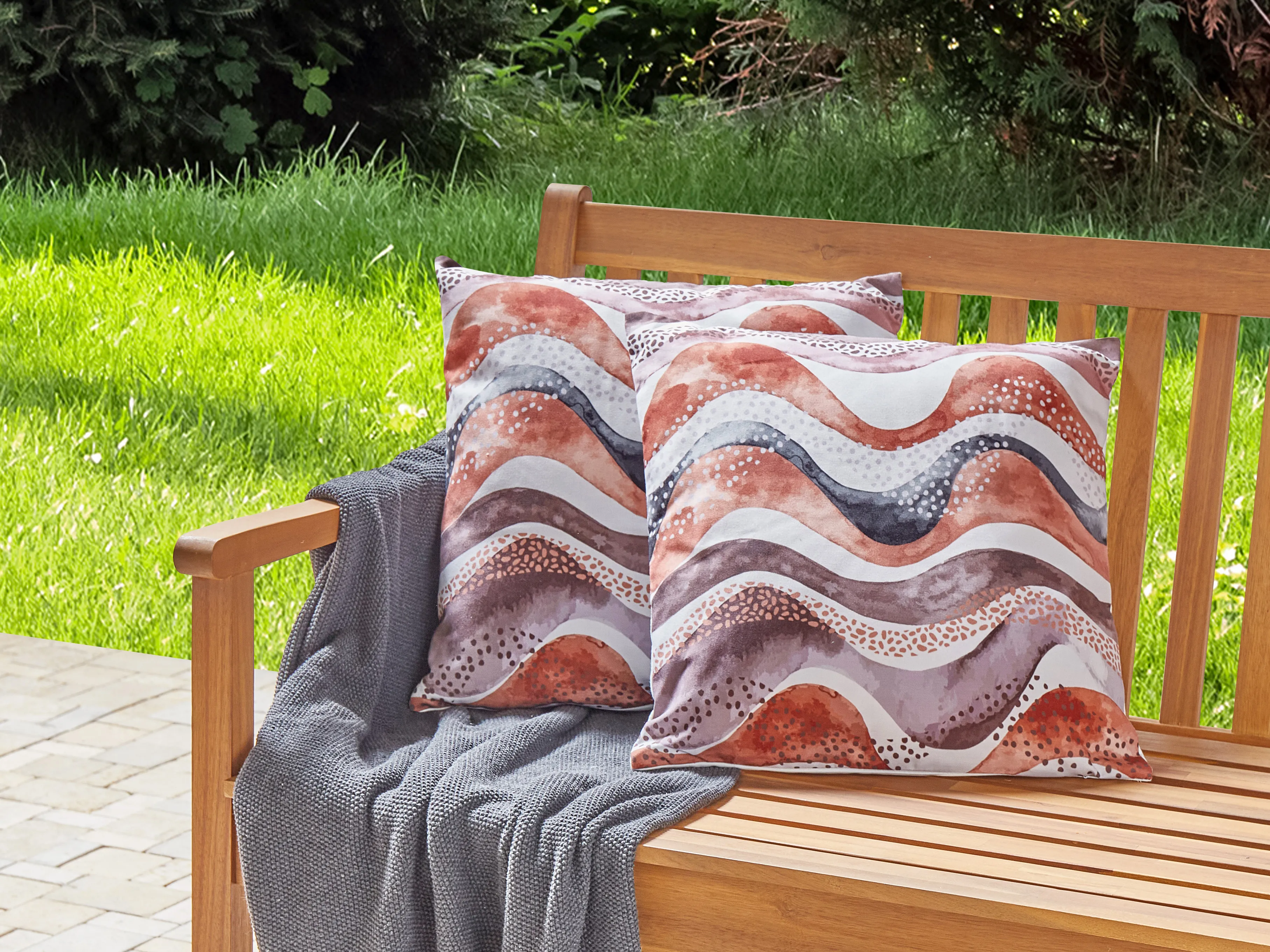 Set van 2 tuinkussens SEBORGA abstract patroon 45 x 45 cm Bruin