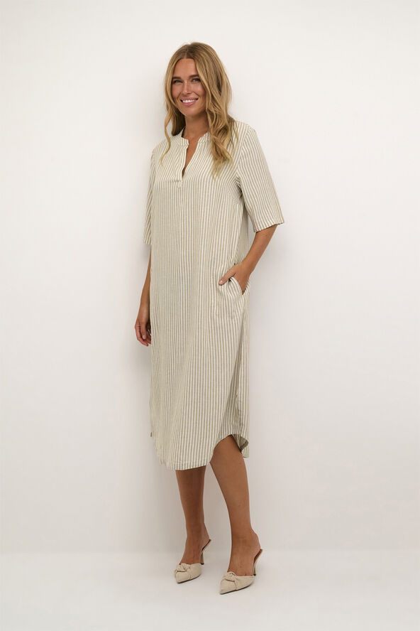 Kaffe KAmilia Kaftan Dress Chinchilla/chalk stripe