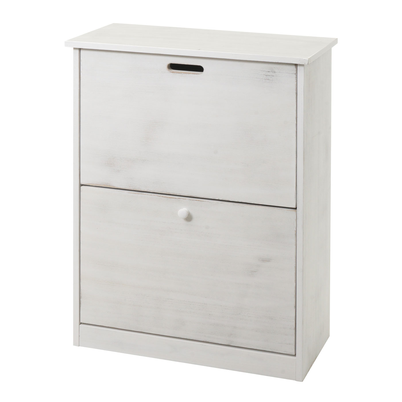 Schuhkipper MCW-K45, Schuhschrank Schuhregal, 81x60x25cm 2 Klappen, MDF aus Paulownia ~ shabby weiß