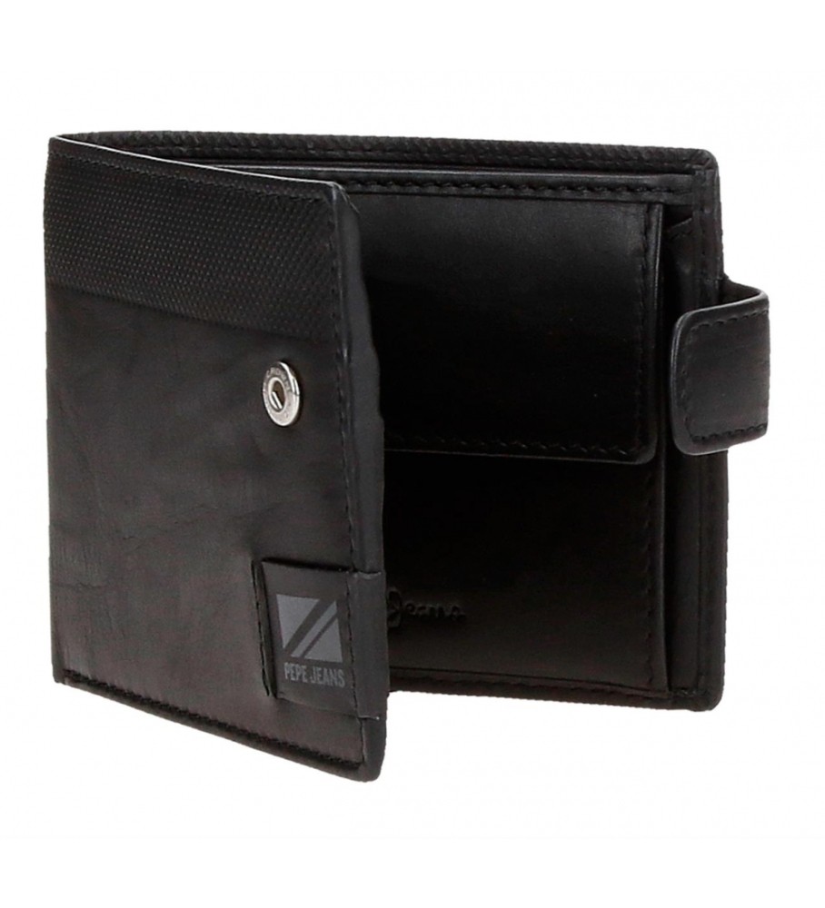 Carteira vertical Pepe Jeans Topper em couro preto com fecho de clique