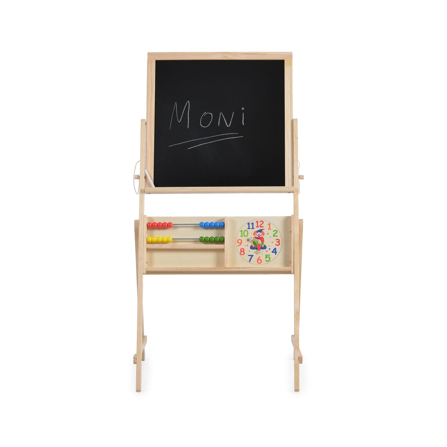 Moni Kindertafel 1751 Holz doppelseitig Kreide, Stiftmarker, Rechenschieber, Uhr schwarz