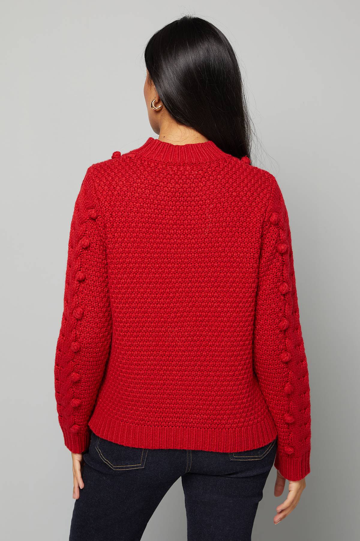 Wallis synthétiquell Col Rond à Torsades et Pompons Petite Taille