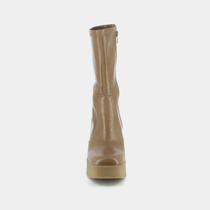 Bottines à plateformes  en cuir vieilli cannelle