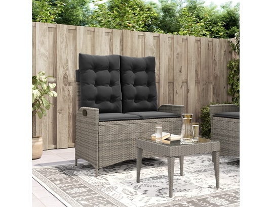 VIDAXL - Banc de jardin Banc inclinable de jardin avec coussins gris résine tressée