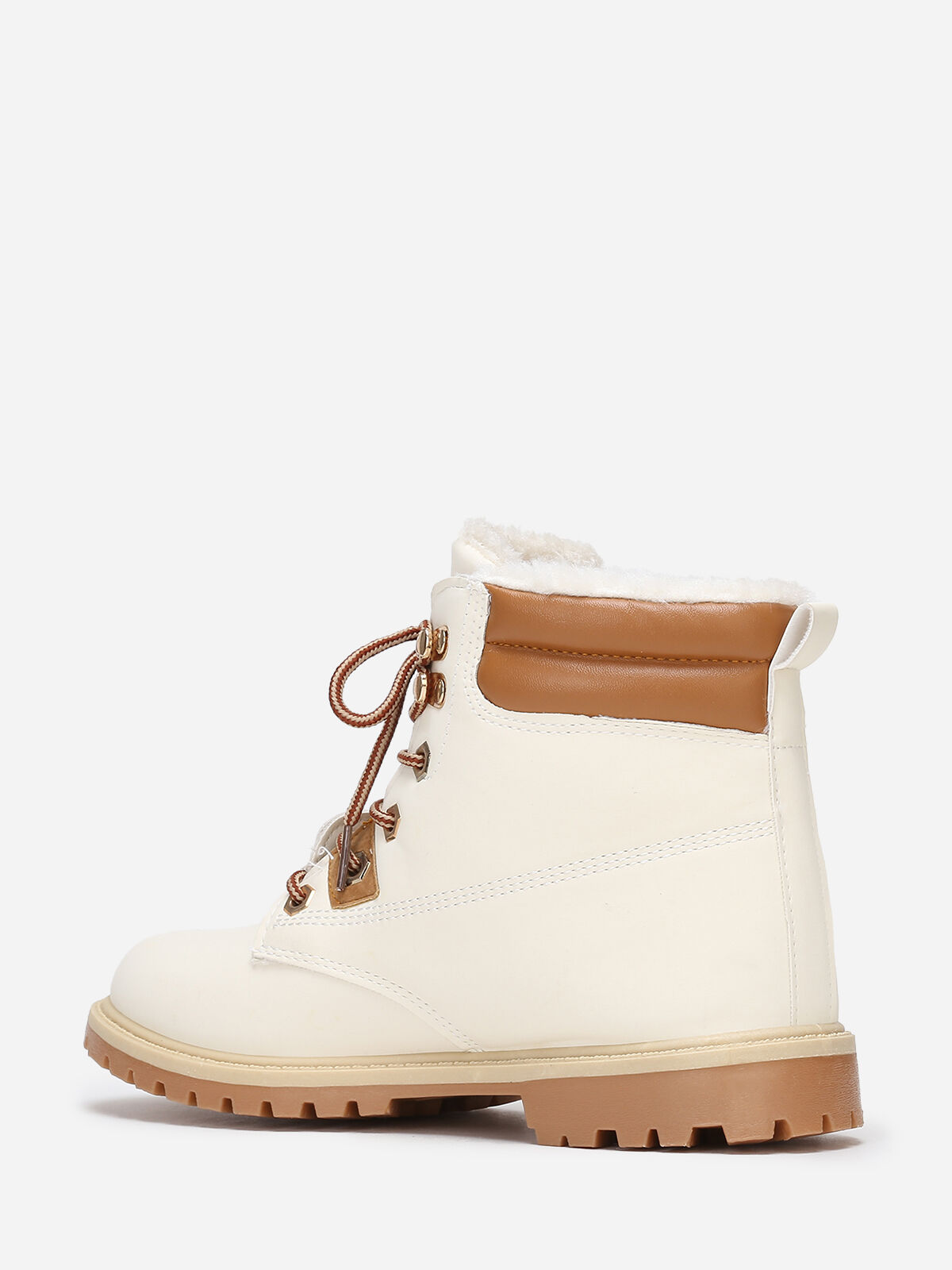 Bottines écrues style rangers fourrées Blanc- Blanc