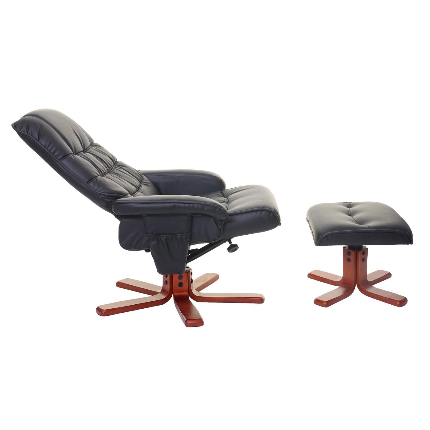 Relaxsessel MCW-E30, Fernsehsessel Liegesessel TV-Sessel mit Hocker ~ Kunstleder schwarz
