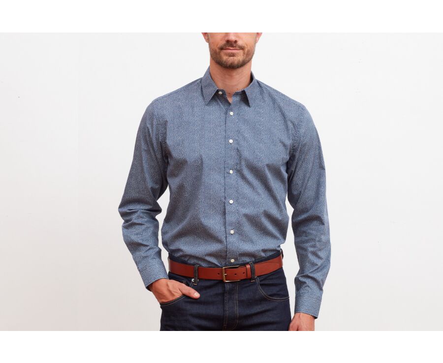Chemise navy imprimée motifs blancs et rouges - PHIDÉLIEN
