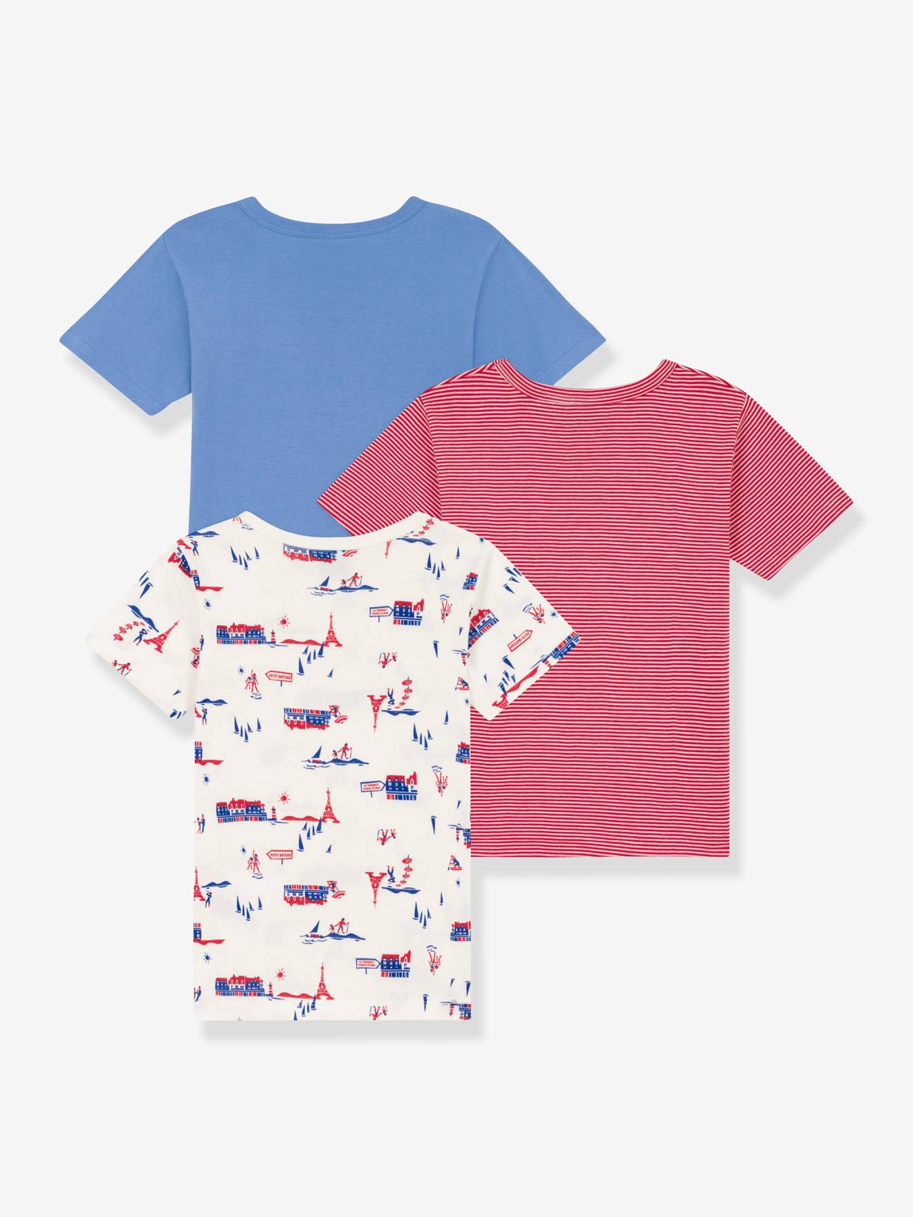 Pacote com 3 camisetas de manga curta PETIT BATEAU, brancas.