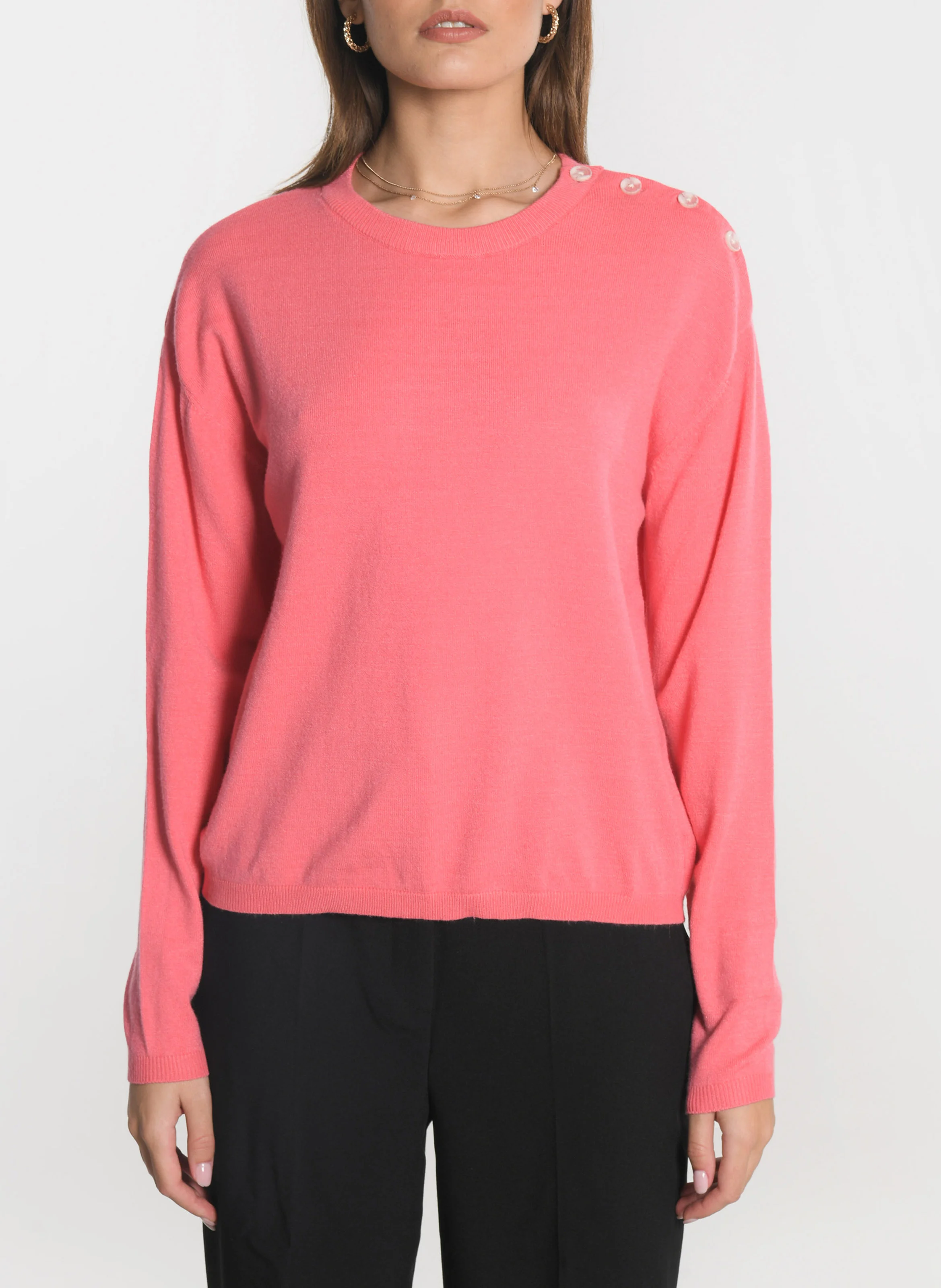 NOLWENN - Pull droit en maille mélangée | Rose