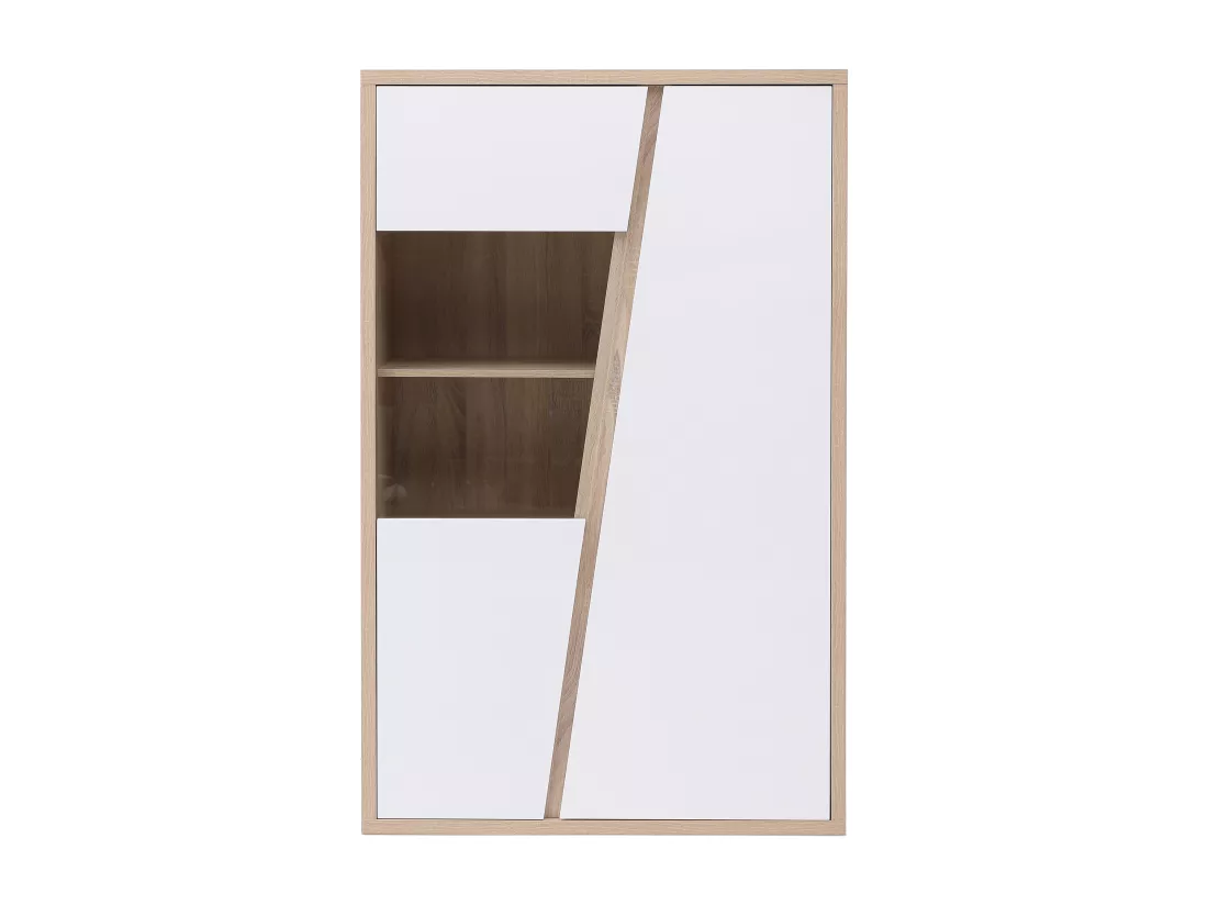 Vitrine 2 portes et 2 niches avec LEDs - Blanc et naturel - ZAOTI