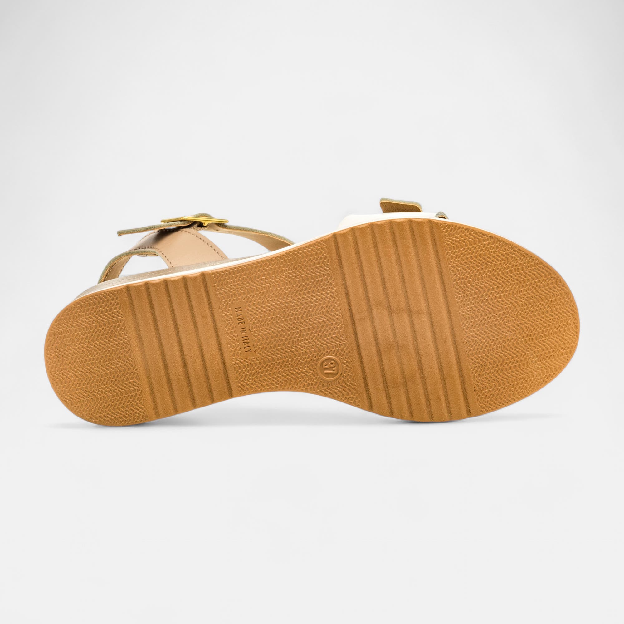 Nu-pieds à talon compensé Femme en cuir beige