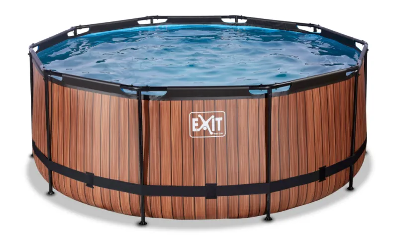 EXIT Wood pool ø360x122cm med filterpumpe - brun 10126 L