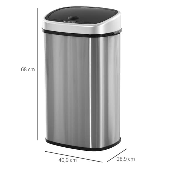 Søppelbøtte 58L Automatisk Søppelbøtte Med Infrarød Sensor, Hygienisk, Stor, Rustfritt Stål, Sølv, L40,9Xb28,9Xh68 Cm