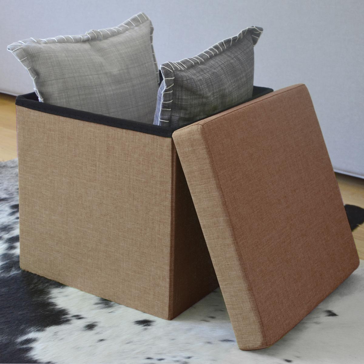 Faltbarer Sitzhocker 38cm Fußhocker Polsterhocker 42L Sitzwürfel Hellbraun