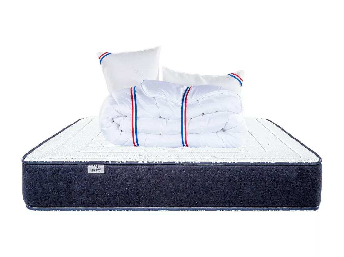 Matelas 160x200 cm, Nuage, 24 cm, mousse mémoire de forme, mi-ferme+2 oreillers+couette
