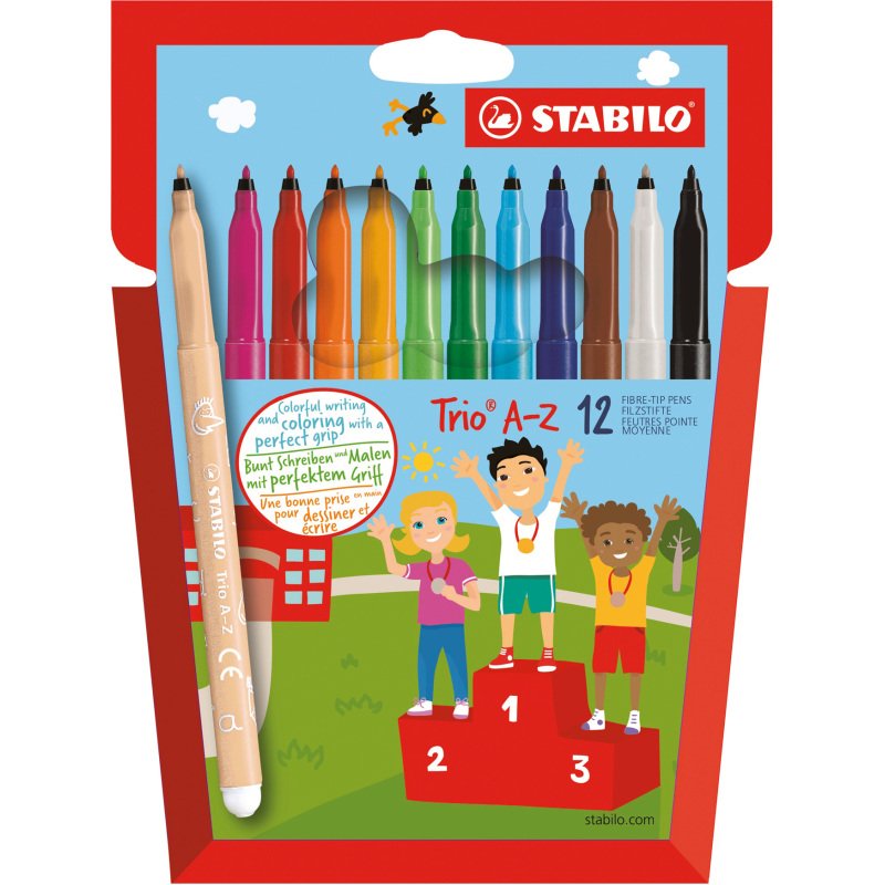 Feutre Stabilo Trio AZ couleurs assorties pointe fine - Pochette de 12