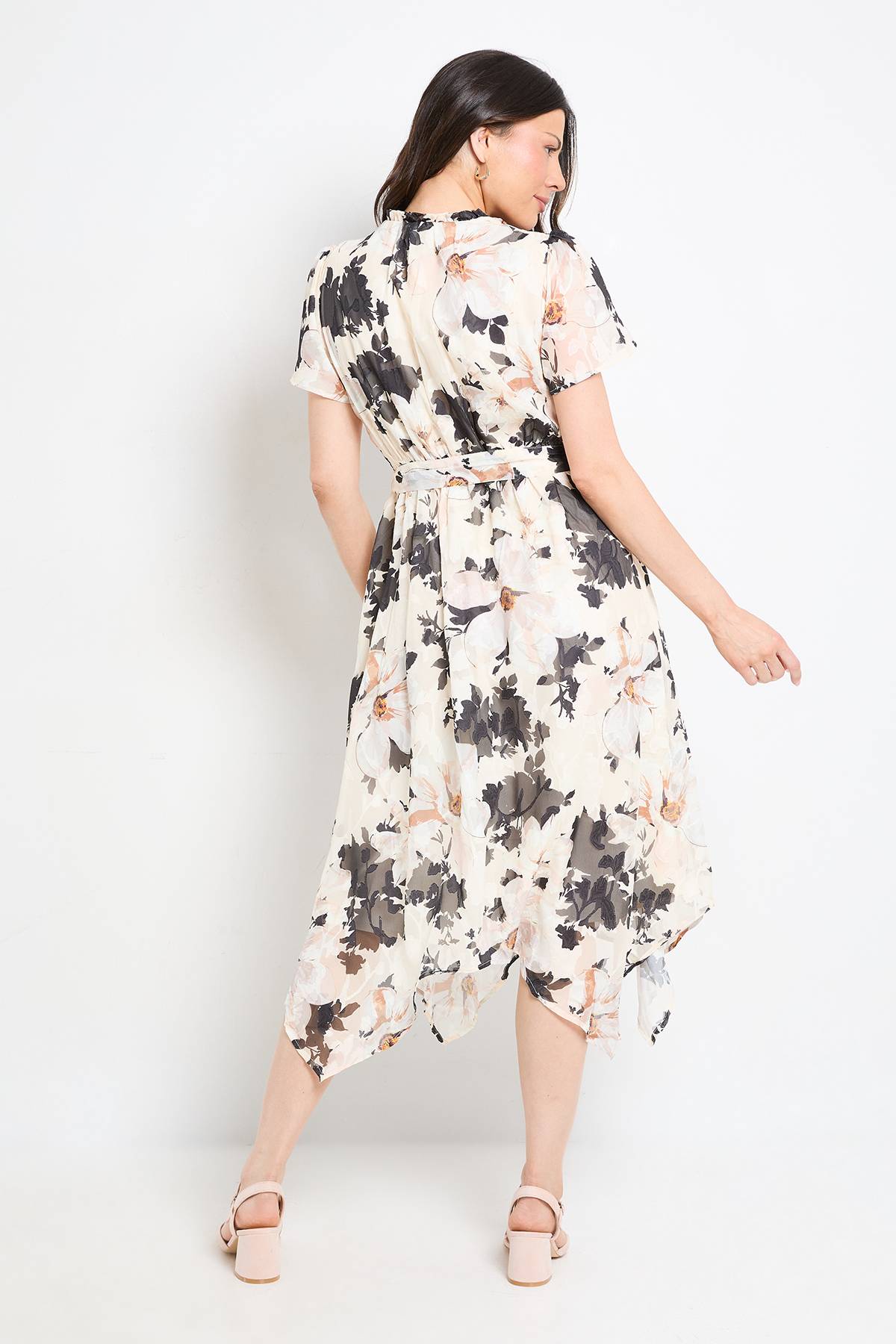 Wallis Robe Midi Florale Avec Col À Nouer