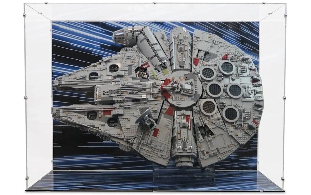 Baukasten Acryl-Display für LEGO 75192 Star Wars<br>Vertikale Acry-Display-Box und Ständer mit Hintergrundbild für LEGO Star Wars UCS Millennium Falcon