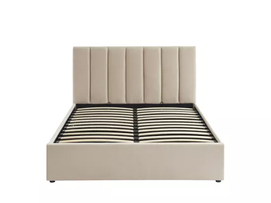 Billie - Lit coffre matelassé en tissu 140x190cm - Beige