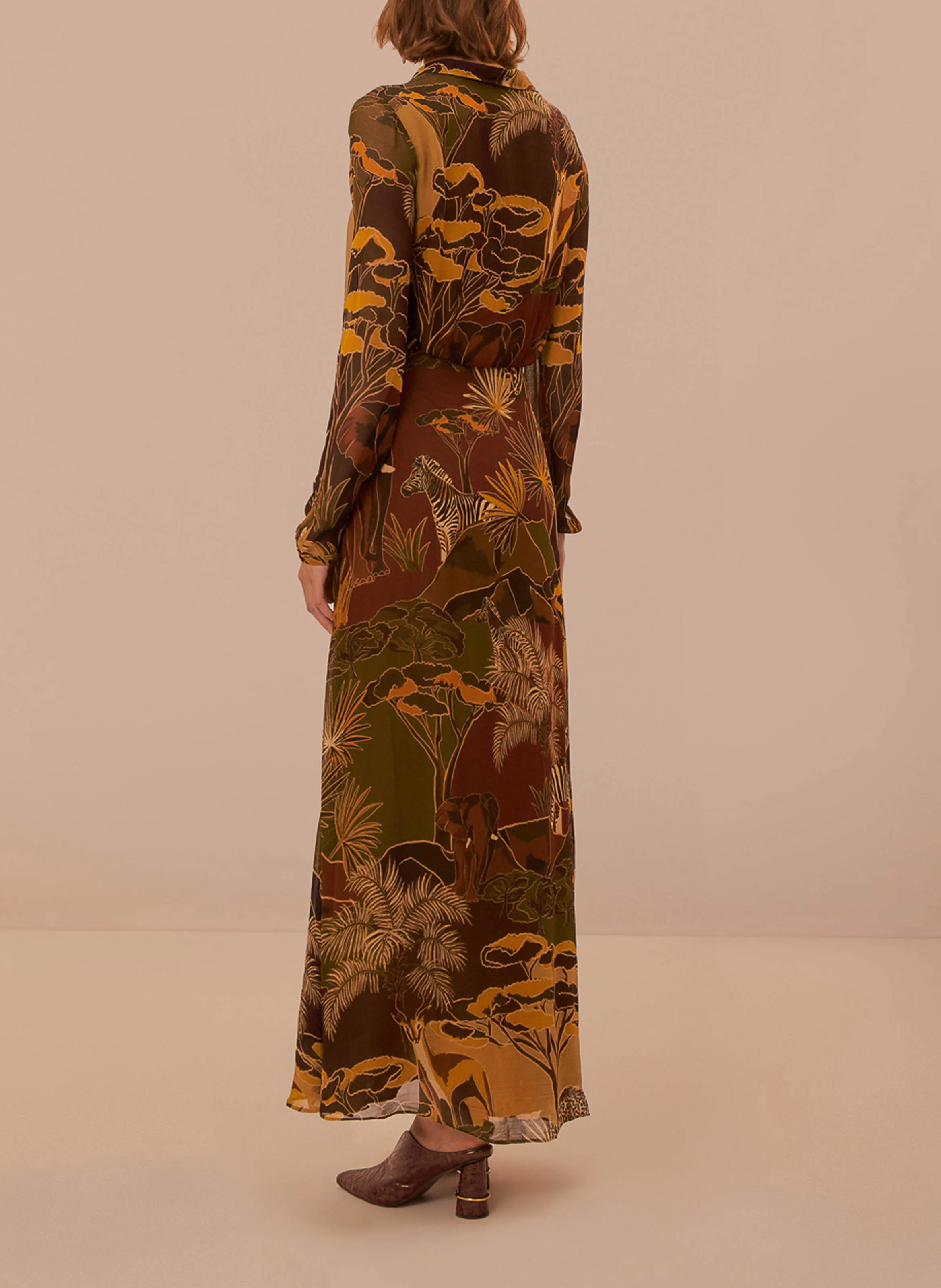 Robe longue imprimée | Marron