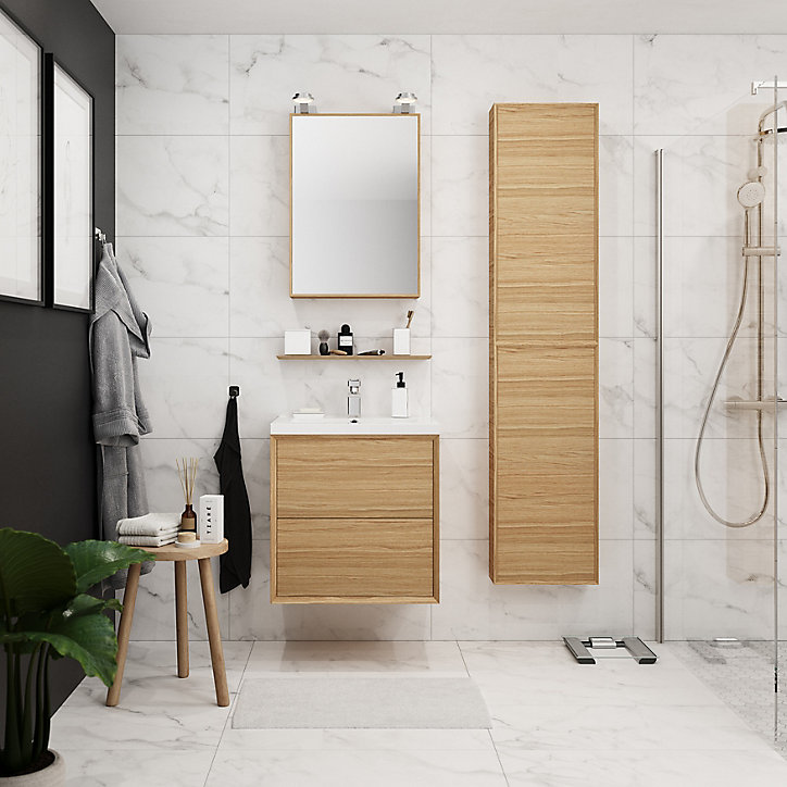 Meuble sous vasque à suspendre GoodHome Avela placage chêne 60 cm