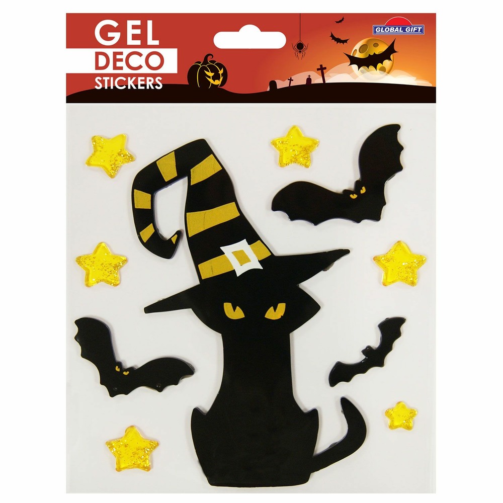 Stickers gel halloween - chat sorcier