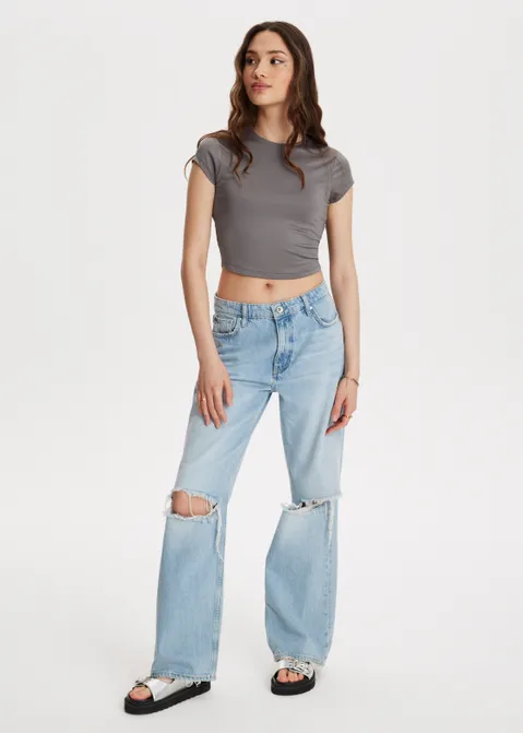 T-shirt met cropped model grijs (GRS.M)