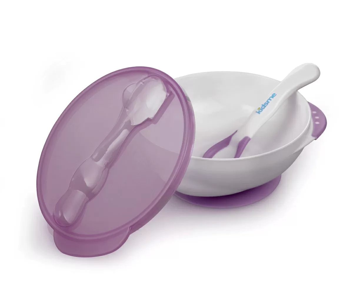 Kidsme Dyb tallerken m. sugekop og temperaturske Plum - 1 stk.