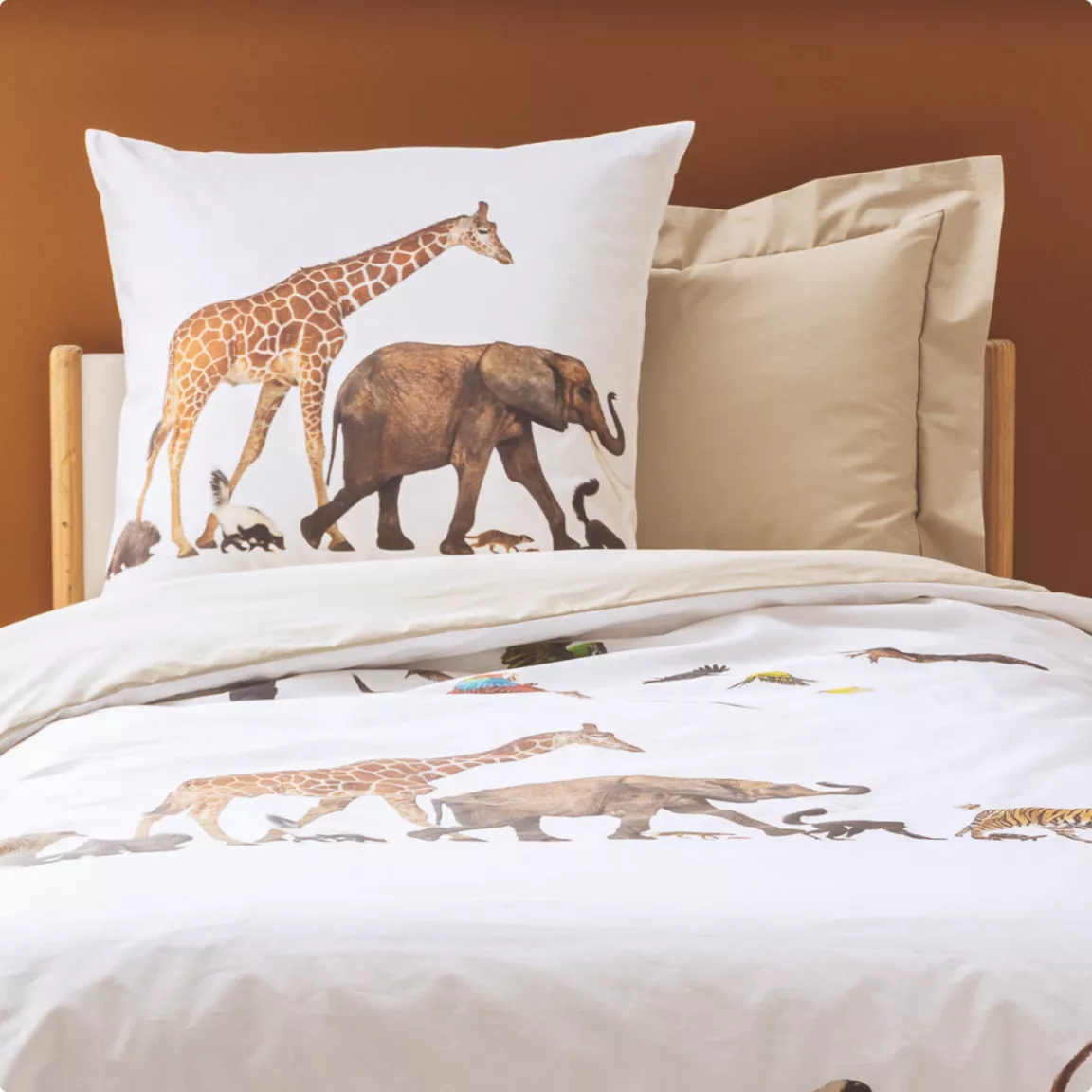 Taie d'oreiller carrée enfant percale de coton ( 65 x 65 cm) Noé Multicolore