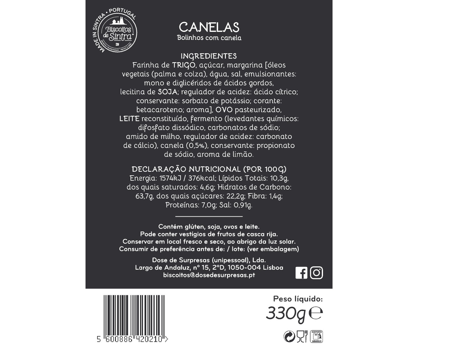 CANELAS BISCOITOS DE SINTRA 330GR