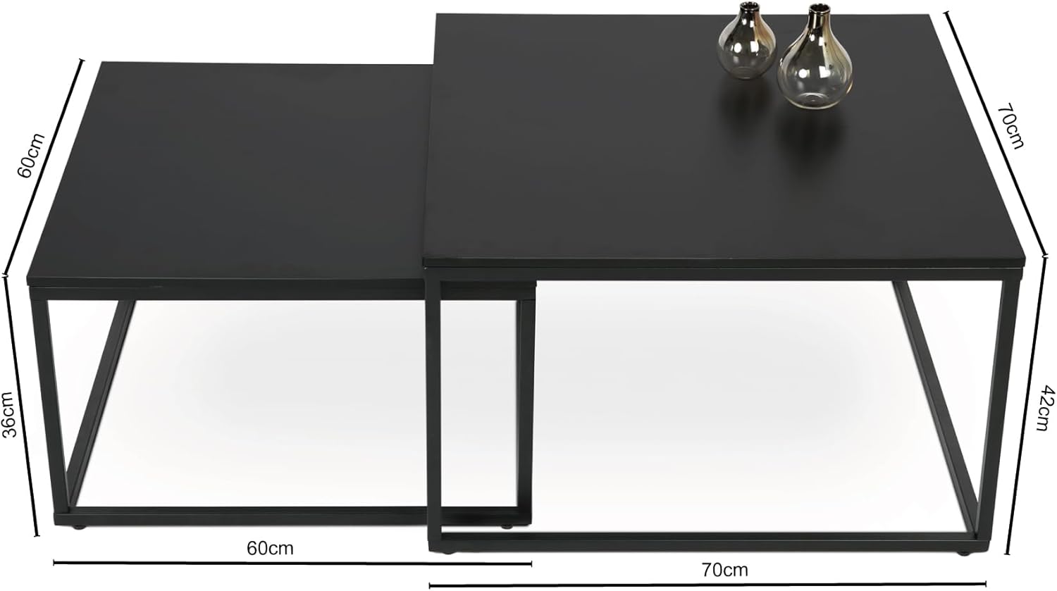 Home Collective Couchtisch 2er Set quadratisch weiß aus Holz Wohnzimmertisch Modern Beistelltisch Set 2 in 1 mit Metallgestell für Wohnzimmer Büro Beistelltisch Loft Design Twin Kratzfeste Oberfläche