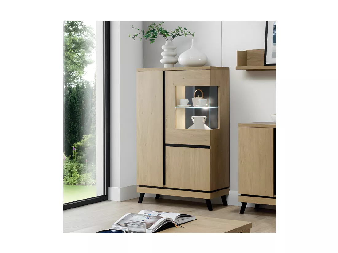 Argentier 3 portes Chêne naturel à LED - POZNAN