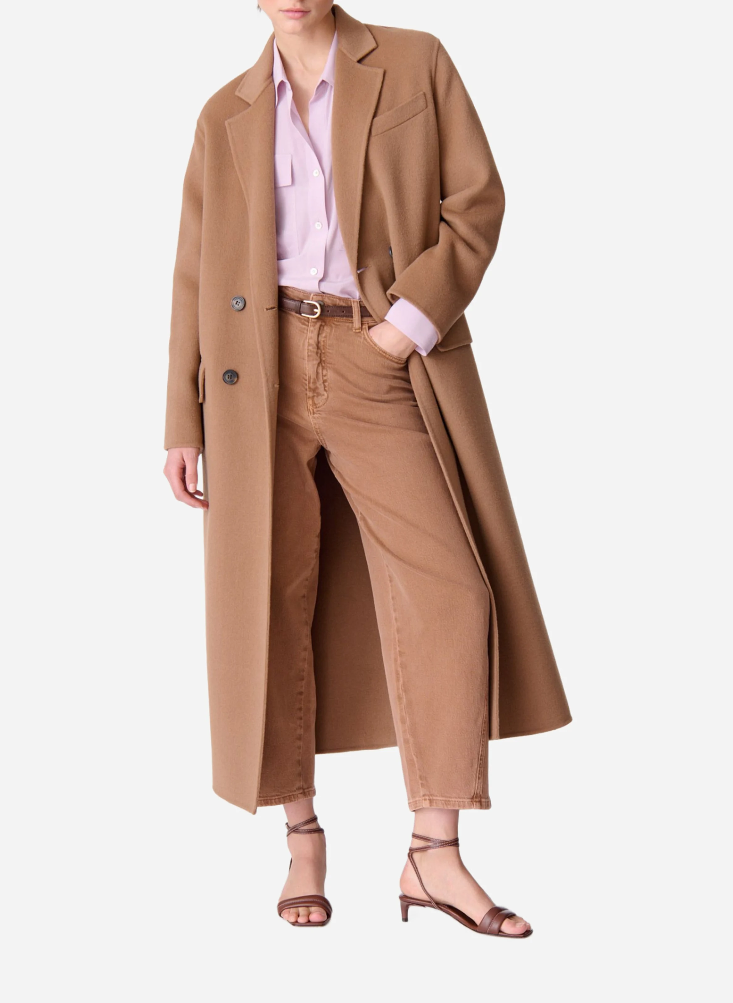 FRISBANE - Manteau long droit en laine mélangée | Marron