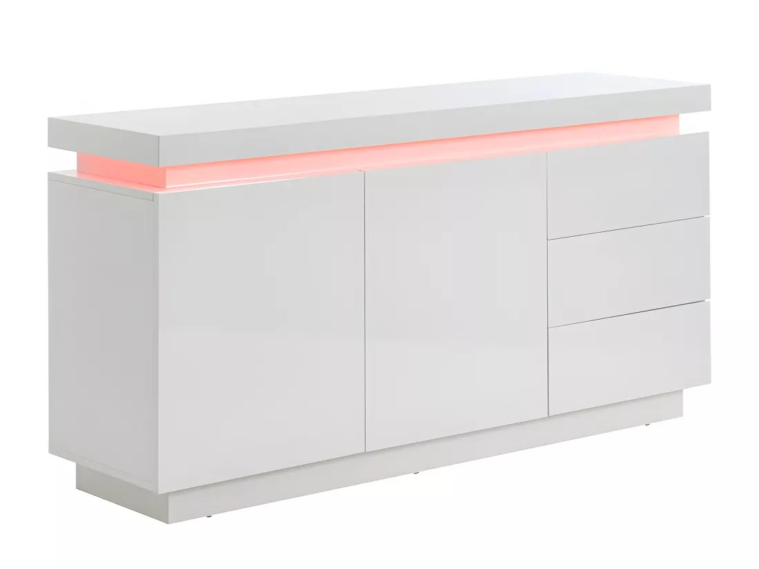 Buffet EMERSON II - LEDs - 2 portes & 3 tiroirs - MDF laqué blanc