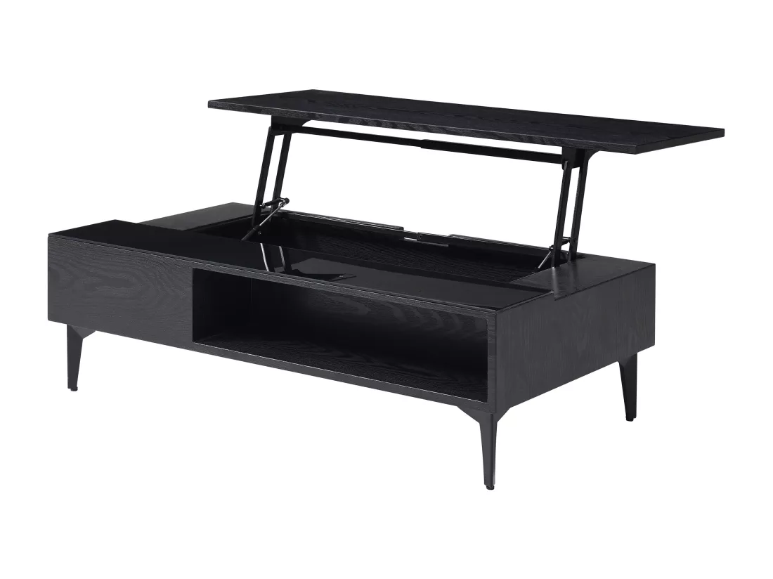 Table basse avec plateau relevable et 1 niche en MDF et verre - Noir - SIDELIA
