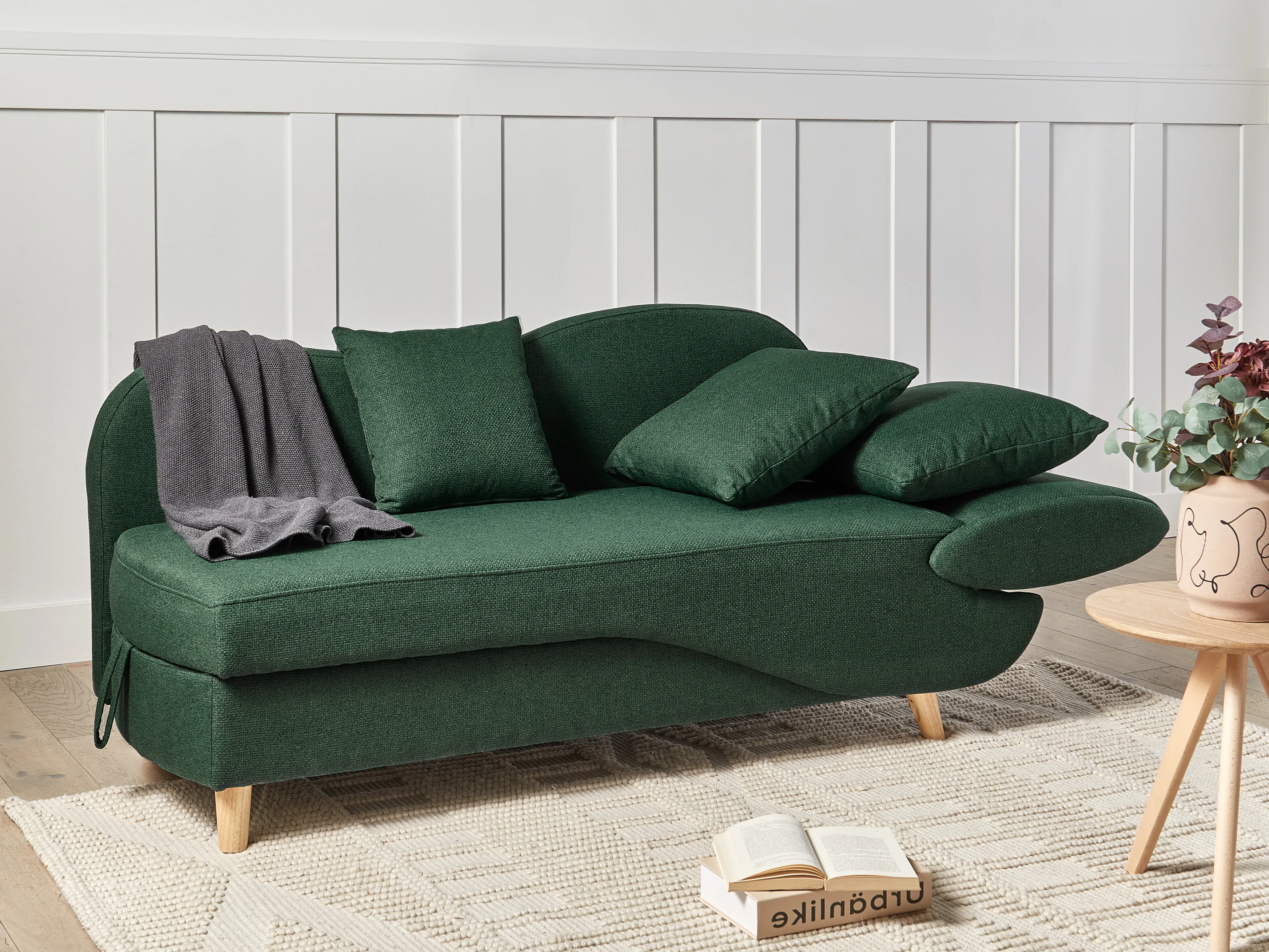 Rechtszijdige chaise longue MERI Kunstlinnen Groen met opbergruimte