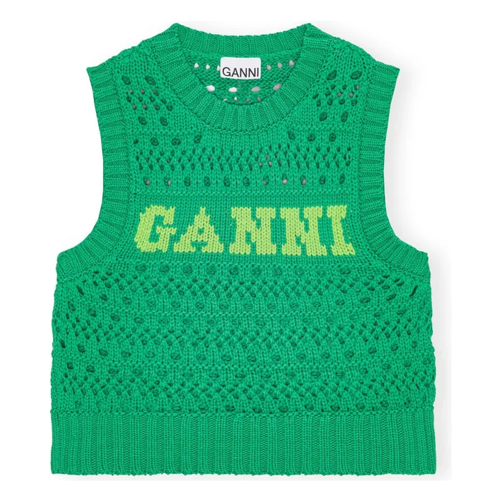 Ganni Pull Sans Manches Maille Tressé Coton Bio | Vert