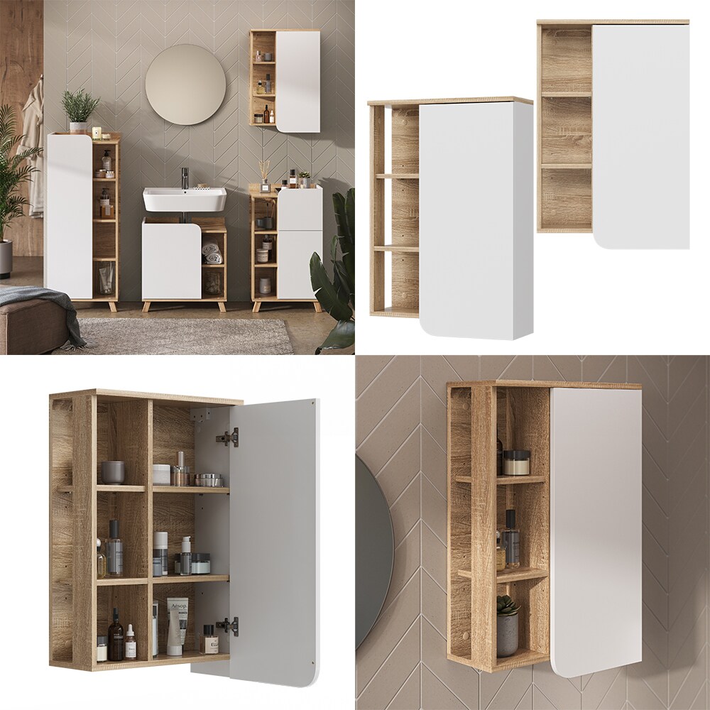 Vicco Hängeschrank Karen 50 x 75 cm, Sonoma Weiß, Badschrank, schmal, Badezimmer, modern