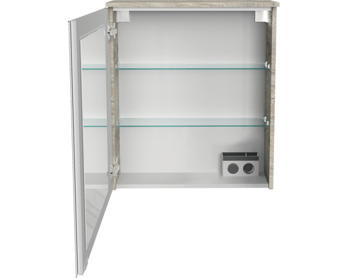 FACKELMANN Oxford spiegelkast, 60,2 x 20 x 69,6 cm, eiken natuur, 1-deurs, LED, IP20