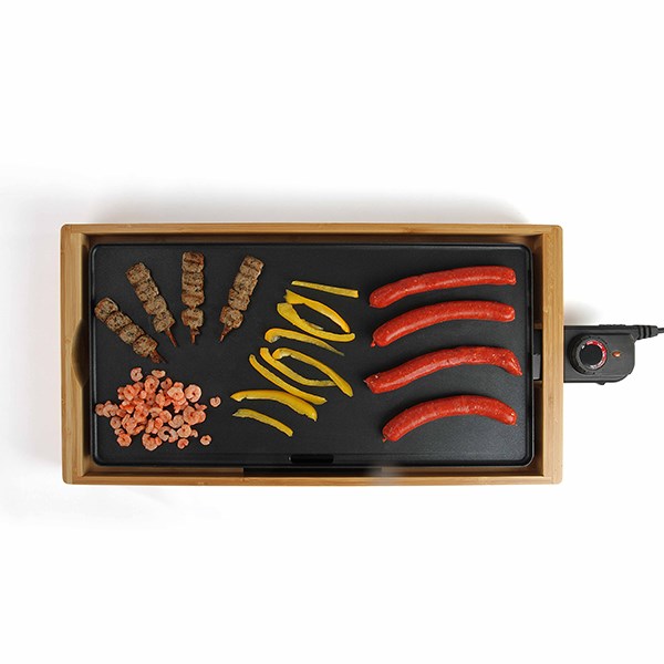 Plancha grill électrique en aluminium et bambou 2200 W DOC202 Livoo