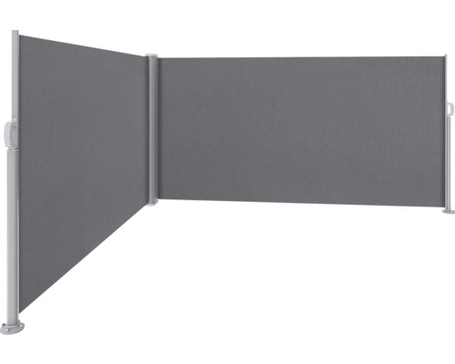 Dubbele zijluifel, uitschuifbaar, 1,6x3x3 cm, doek effen antraciet, frame RAL 9006 wit aluminium met afneembare paal